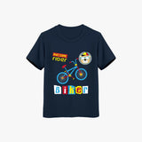 Navy blue Supima Cotton t-shirt with a colorful graphic of a bike and text on awesome rider