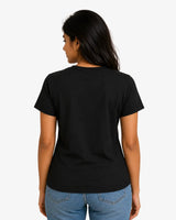 100% Suvin Gold Cotton Pure Black T-shirt model view