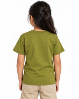 Back view of girl wearing Olive Green Suvin Gold cotton T-shirt for kids