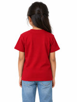 Back view of girl wearing Red Suvin Gold cotton T-shirt for kids