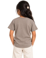 Back view of girl wearing Warm Stone Suvin Gold cotton T-shirt for kids