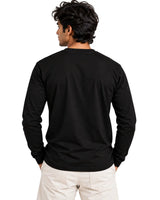 Back view of man wearing Black Suvin Gold cotton full sleeve T-shirt