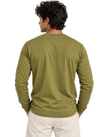 Back view of man wearing Olive Green Suvin Gold cotton full sleeve T-shirt