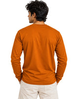 Back view of man wearing Rustic Bronze Suvin Gold cotton full sleeve T-shirt