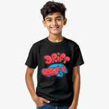 Child wearing a black Supima Cotton  t-shirt with a red car graphic and text 'Drift'