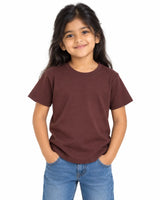 Girl wearing Burgundy Brown Suvin Gold cotton T-shirt for comfortable everyday wear
