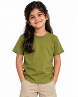 Girl wearing Olive Green Suvin Gold cotton T-shirt for comfortable everyday wear