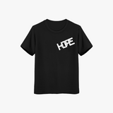 black cotton kids t shirt with stylized “HOPE” print for boys
