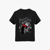 Black Supima Cotton t-shirt with a motorcycle graphic and 'Just Ride' Printed T-Shirt