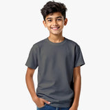 Child wearing a plain gray suvin cotton t-shirt