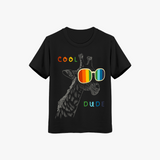 black kids t-shirt with funky giraffe wearing rainbow sunglasses and “Cool Dude” text Graphic Tee