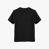 A plain black short-sleeved organic cotton kids t-shirt
