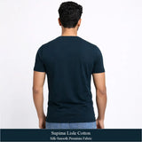 Male model wearing premium Supima Lisle cotton PREMIUM CREW NECK T-shirt by Noobrand – luxury crew neck tee BACK SIDE