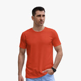 Organic Cotton Round Neck Plain T-Shirt - Tangerine Tango
- model