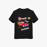 Black Supima Cotton t-shirt with a colorful car graphic and text on Sport car racing