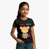 Super Hero Graphic printed black t-shirt for girls-Model