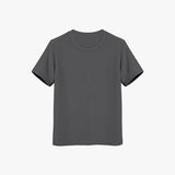 A gray short-sleeved crew neck suvin cotton t-shirt for girls.