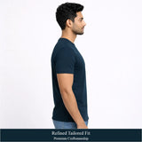 Side view of male model wearing Supima Lisle cotton crew neck T-shirt by Noobrand MODEL SIDE
