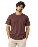 Man wearing Brown Suvin Gold cotton T-shirt designed for comfortable everyday wear