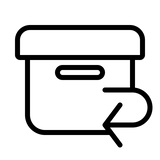 Outline of a suitcase with an arrow pointing to it on a white background