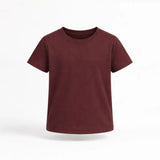 Maroon suvin gold cotton t-shirt for kids girls on a white background