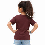 Child wearing a t-shirt burgundy duvin gold cotton , luxury wear kids t-shirt for girls