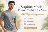 Man wearing a grey Supima Modal cotton T-shirt for men, designed for all-day luxury comfort, breathability and durability.