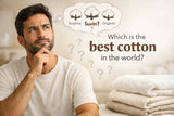 Man comparing Suvin, Supima, and organic cotton to find the best quality cotton in the world.