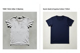 Cheap vs premium Supima cotton T-shirt comparison showing fabric durability after washing