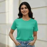 Women’s Supima cotton T-shirt in teal green with premium soft finish