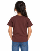 Back view of girl wearing Burgundy Brown Suvin Gold cotton T-shirt for kids