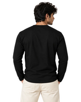 Back view of man wearing Black Suvin Gold rarest cotton  full sleeve T-shirt  