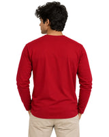 Back view of man wearing Red Suvin Gold cotton full sleeve T-shirt