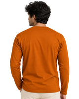 Back view of man wearing Rustic Bronze Suvin Gold cotton full sleeve T-shirt
