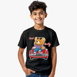 black kids cotton T-shirt with cartoon teddy bear “Cool Buddy” 