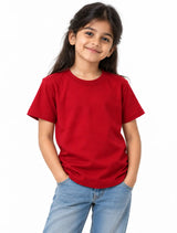 Girl wearing Red Suvin Gold cotton T-shirt for comfortable everyday wear