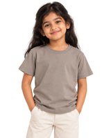Back view of girl wearing Warm Stone Suvin Gold cotton T-shirt for kids