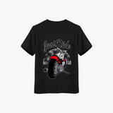 Black Supima Cotton t-shirt with a motorcycle graphic and 'Just Ride' Printed T-Shirt