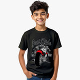 Black Supima Cotton t-shirt with a motorcycle graphic and 'Just Ride' Printed T-Shirt-MOdel
