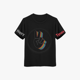 black cotton peace sign t shirt for boys with rainbow print