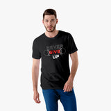 Never giveup black graphic tee with model