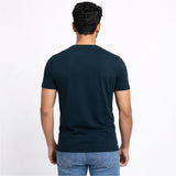 Male model wearing premium Supima Lisle cotton PREMIUM CREW NECK  T-shirt by Noobrand – luxury crew neck tee BACK SIDE