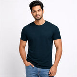 Male model wearing premium Supima Lisle cotton T-shirt by Noobrand – luxury crew neck tee MODEL
