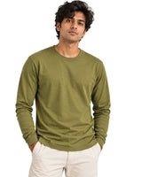 Man wearing Olive Green Suvin Gold cotton full sleeve T-shirt front view