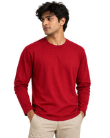 Man wearing Red Suvin Gold cotton full sleeve T-shirt front view