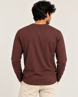 Man wearing deep burgandy brown Suvin Gold cotton fullsleeveT-shirt back view