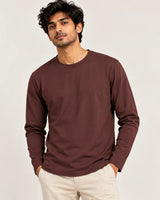 Man wearing deep burgandy brown Suvin Gold cotton fullsleeveT-shirt frontview