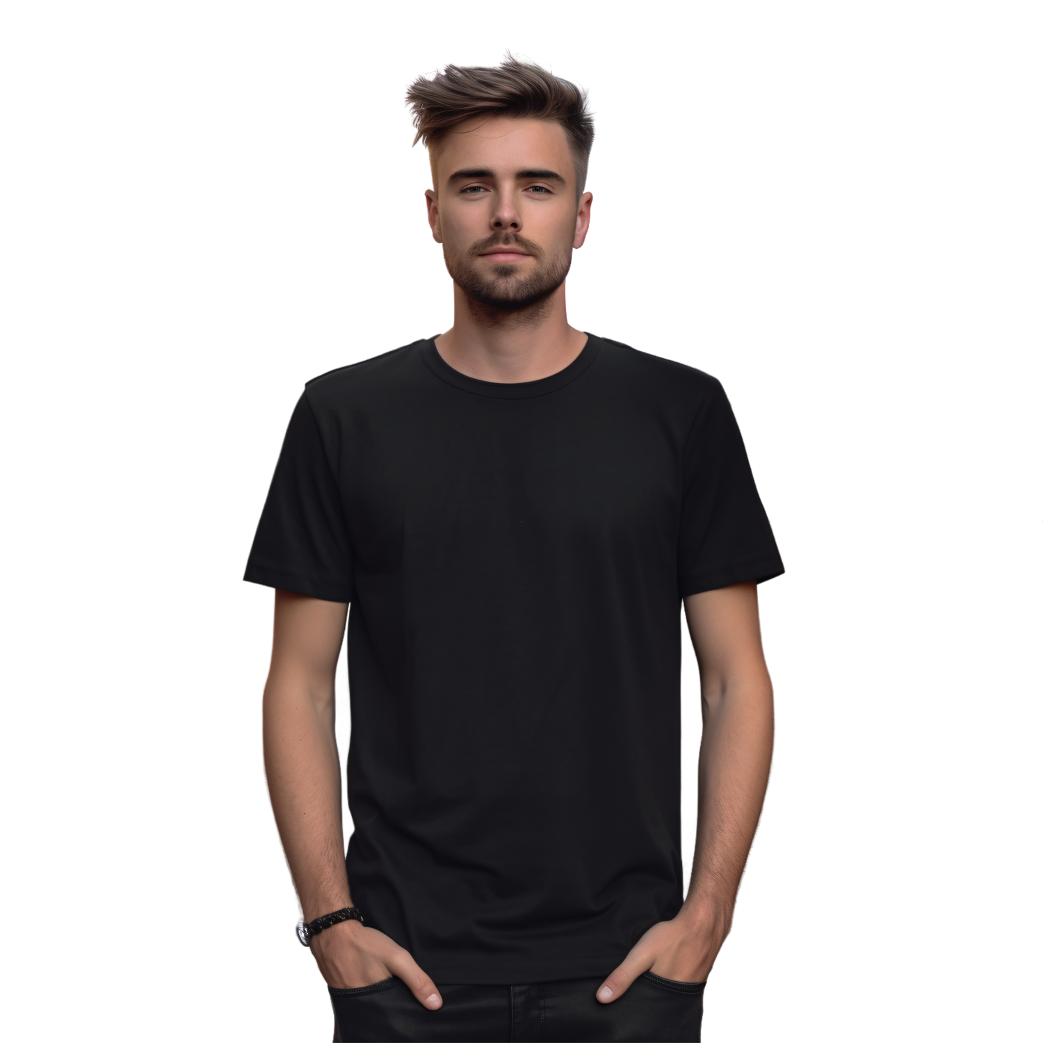 Men Regular Fit Cotton T-Shirt - Black - model
