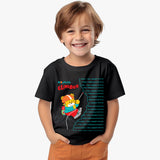 black kids cotton T-shirt with colorful mountain climber teddy graphic for boys