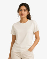 Womens Suvin Gold Cotton Plain T-shirt Off white